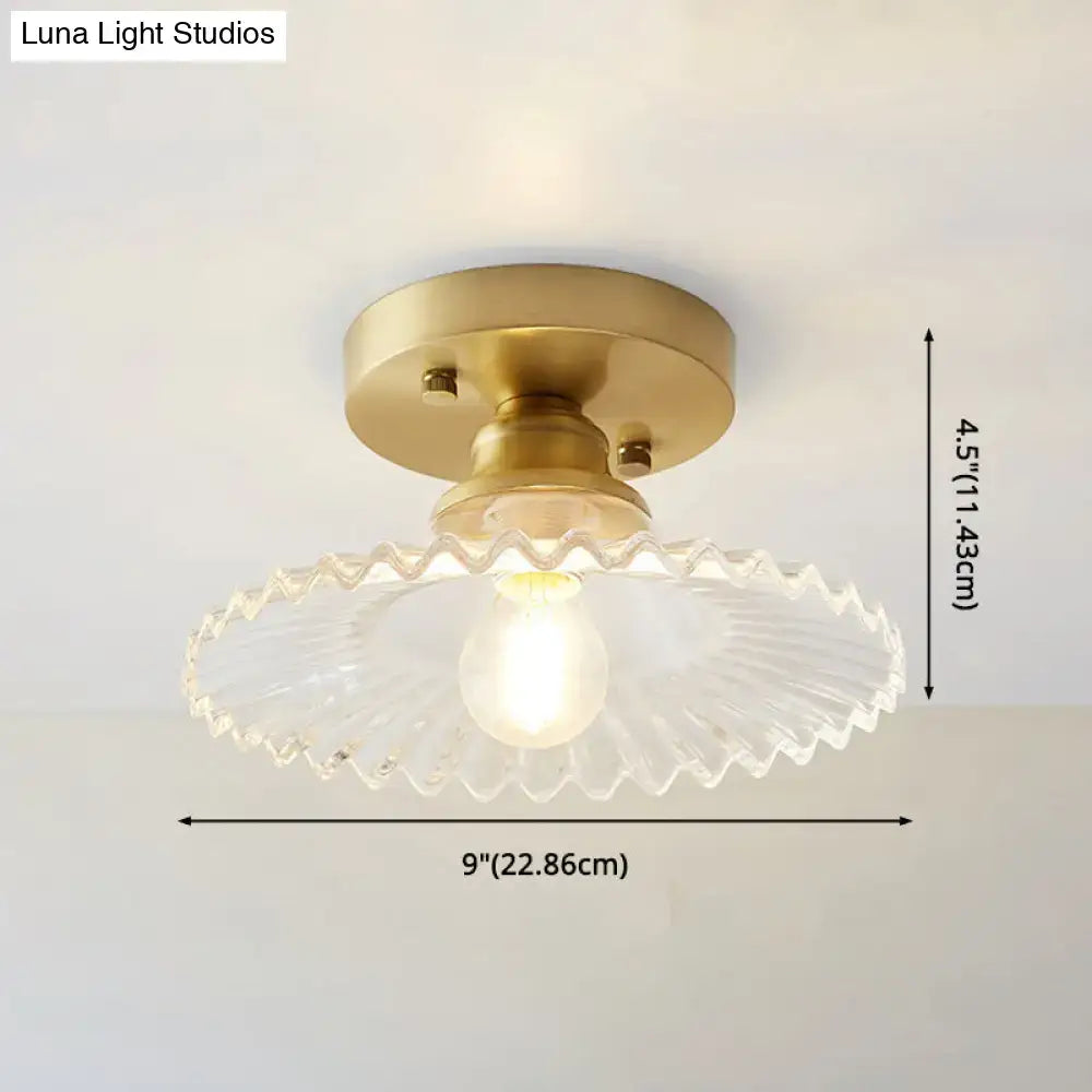 DecorBites classic glass ceiling light fixture with brass lamp holder and clear scalloped glass shade for corridors