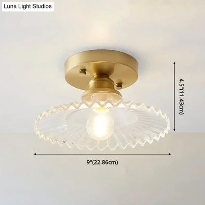 DecorBites classic glass ceiling light fixture with brass lamp holder and clear scalloped glass shade for corridors