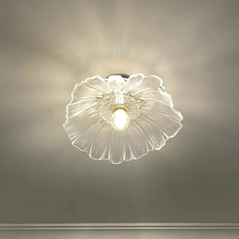 Decorbites™ classic glass ceiling light fixture with clear flower shape and brass lamp holder for corridors