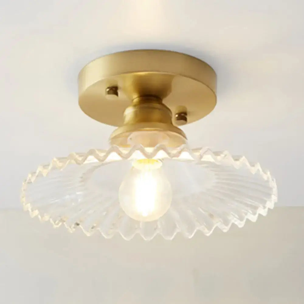 Decorbites classic glass ceiling light fixture with brass lamp holder and clear scalloped glass shade for corridors