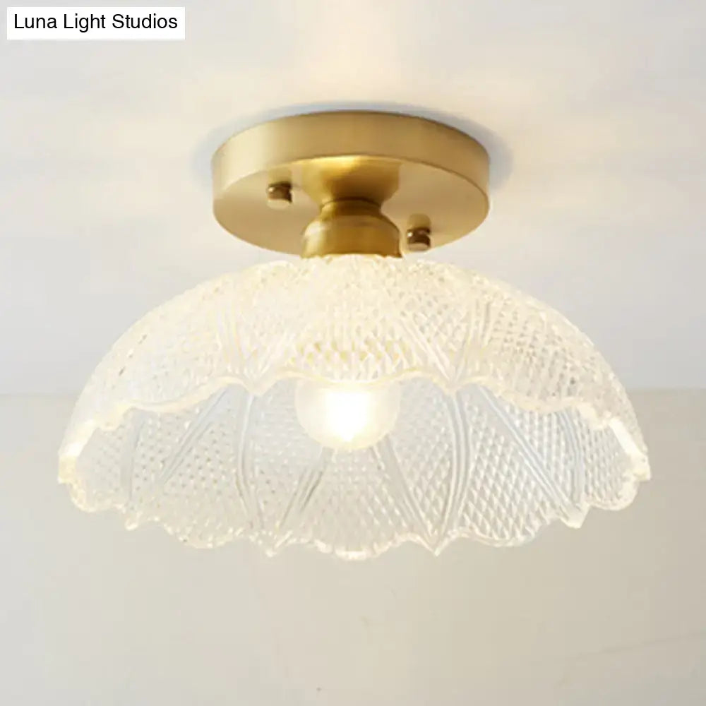 DecorBites™ classic glass ceiling light fixture with scalloped edge and brass lamp holder for corridors