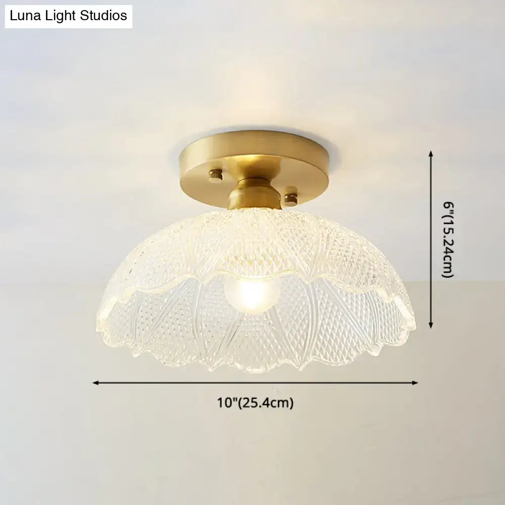 DecorBites classic glass ceiling light fixture with clear patterned glass shade and brass lamp holder for corridors