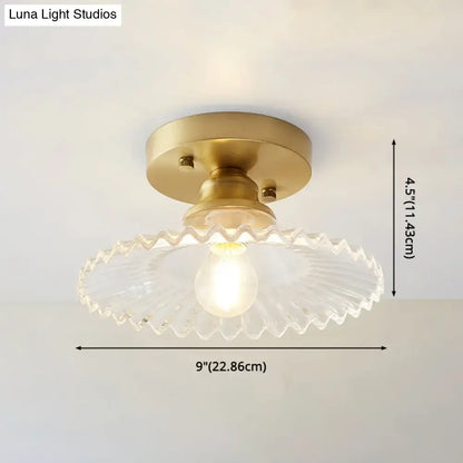 DecorBites™ classic glass ceiling light fixture with brass lamp holder and scalloped glass shade for corridors