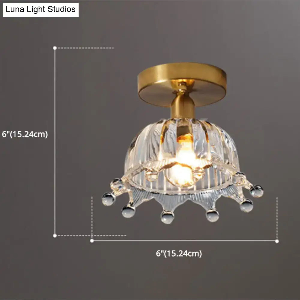 DecorBites classic glass ceiling light fixture with brass lamp holder gold base and silver spheres for corridors