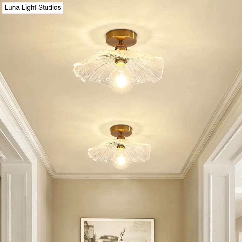 Brass finished decorbites classic glass ceiling light fixture with delicate translucent glass shades for corridors