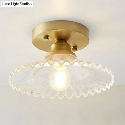 DecorBites™ classic glass ceiling light with brass lamp holder and clear scalloped glass shade for corridors
