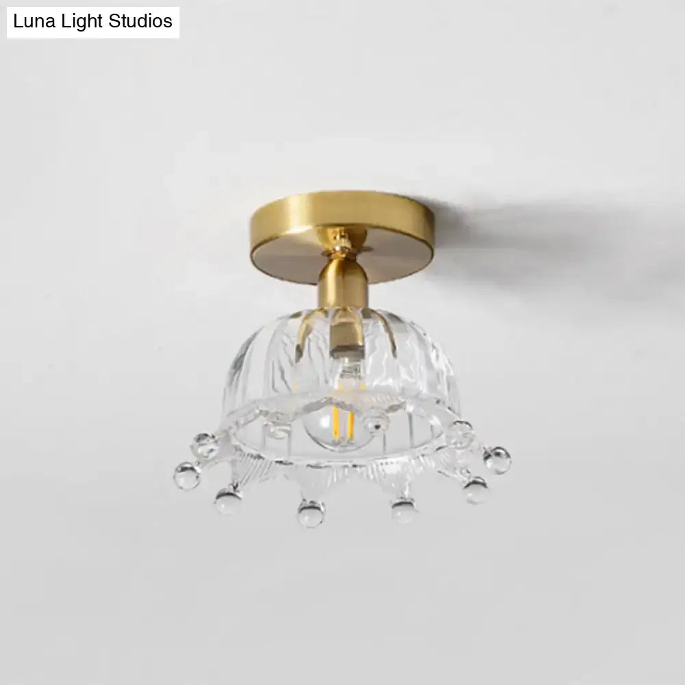 DecorBites classic glass ceiling light fixture with brass lamp holder and decorative beads for corridors