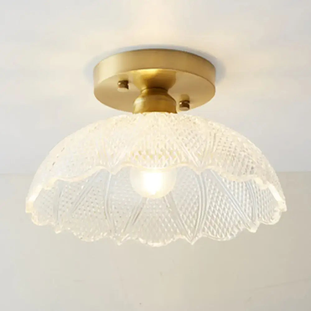 Decorbites™ classic glass ceiling light fixture with clear patterned dome and brass lamp holder for corridors