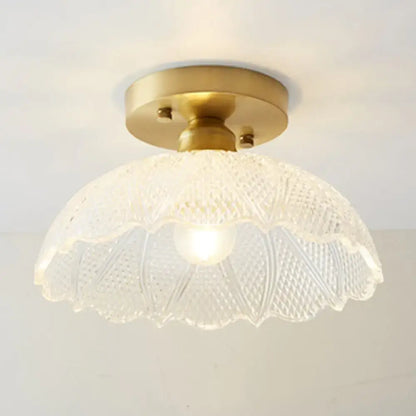 Decorbites™ classic glass ceiling light fixture with clear patterned dome and brass lamp holder for corridors