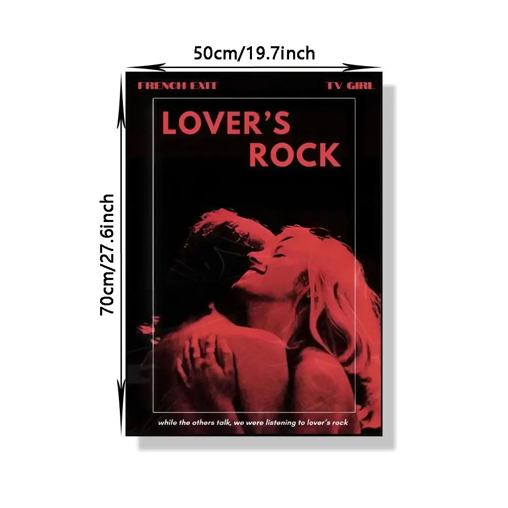 Black rectangular DecorBites classic tv drama girl art poster canvas featuring red-toned lovers rock image and bold pink title