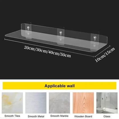 Decorbites clear acrylic wall mounted shelf organizer with three adhesive mounts and dimensions 20-50cm by 10-15cm