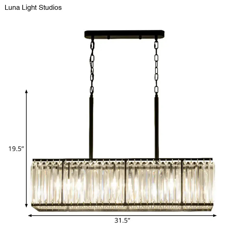 Black metal rectangular chandelier with hanging clear crystal rods for modern dining rooms crystal island pendant light