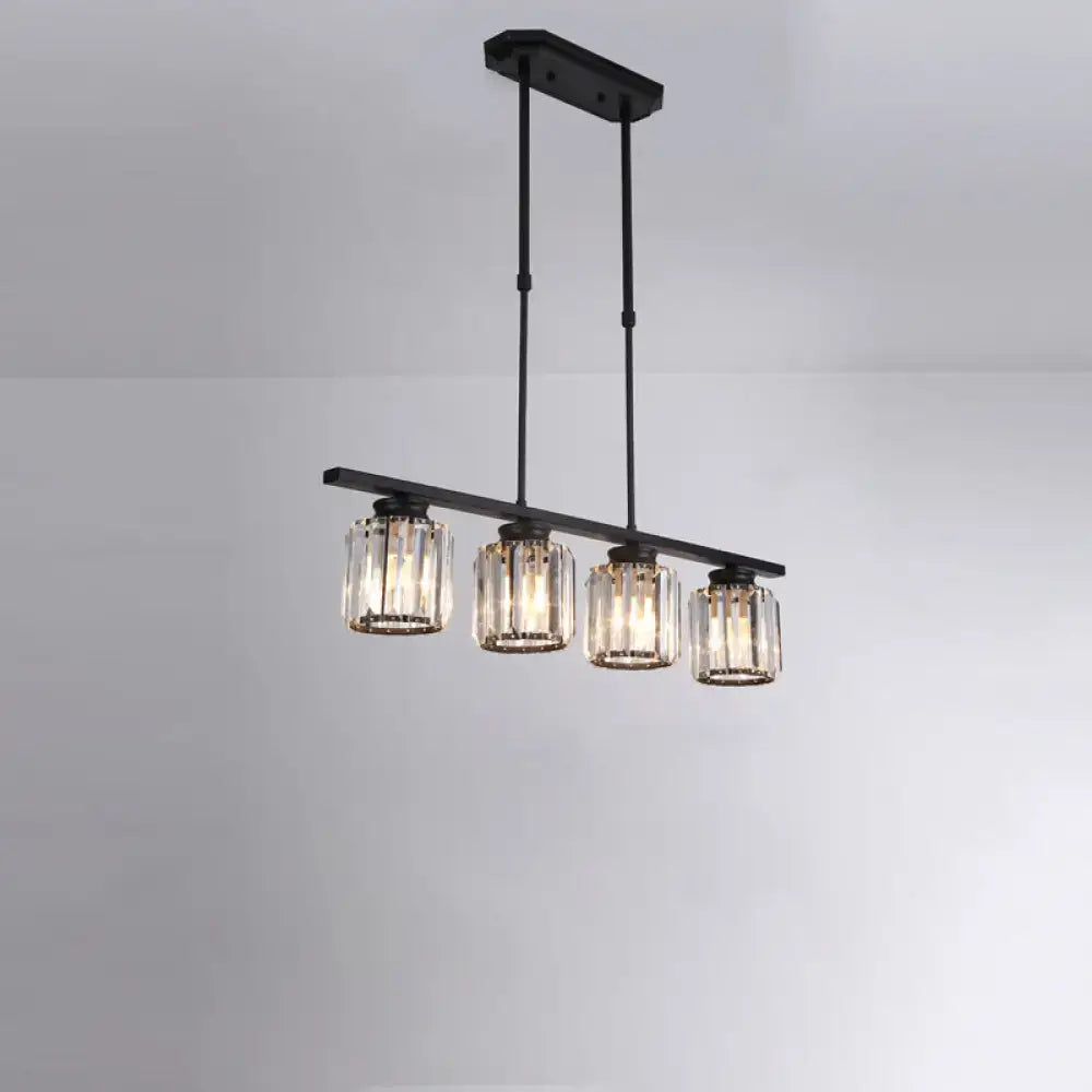 Black metal island light with four clear crystal faceted glass shades country cylinder hanging pendant fixture
