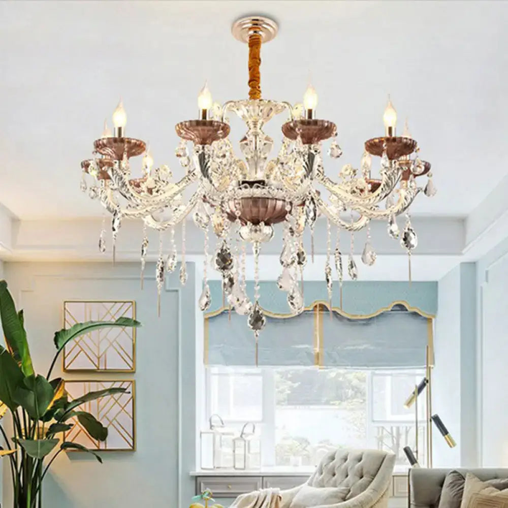A decorbites™ clear glass chandelier candelabra featuring traditional carving copper tones and crystal accents
