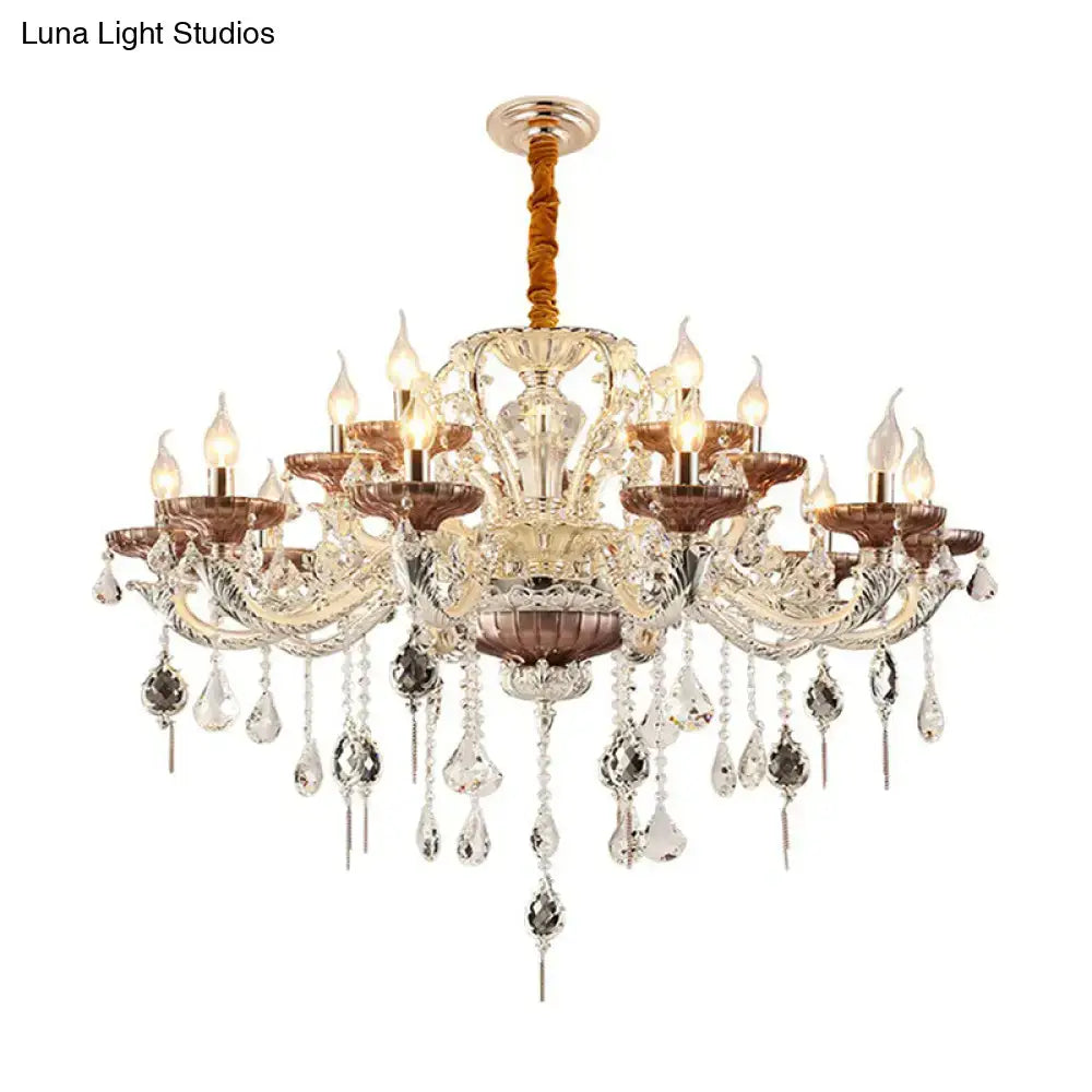 Decorbites™ clear glass chandelier candelabra with traditional carving rose gold finish and crystal accents