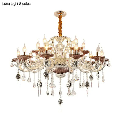 Decorbites™ clear glass chandelier candelabra with traditional carving rose gold finish and crystal accents