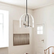 DecorBites™ modern pendant light with clear glass cylinder dome and black metal frame for living room lighting