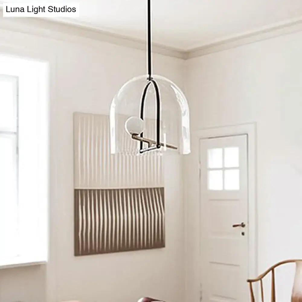 DecorBites™ clear glass cylinder ceiling light with black metal frame and exposed bulb for modern living room