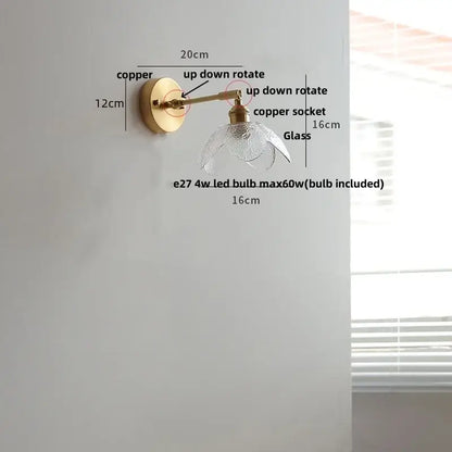 A delicate brass wall sconce with a textured clear glass shade from decorbites clear glass led collection for dining rooms