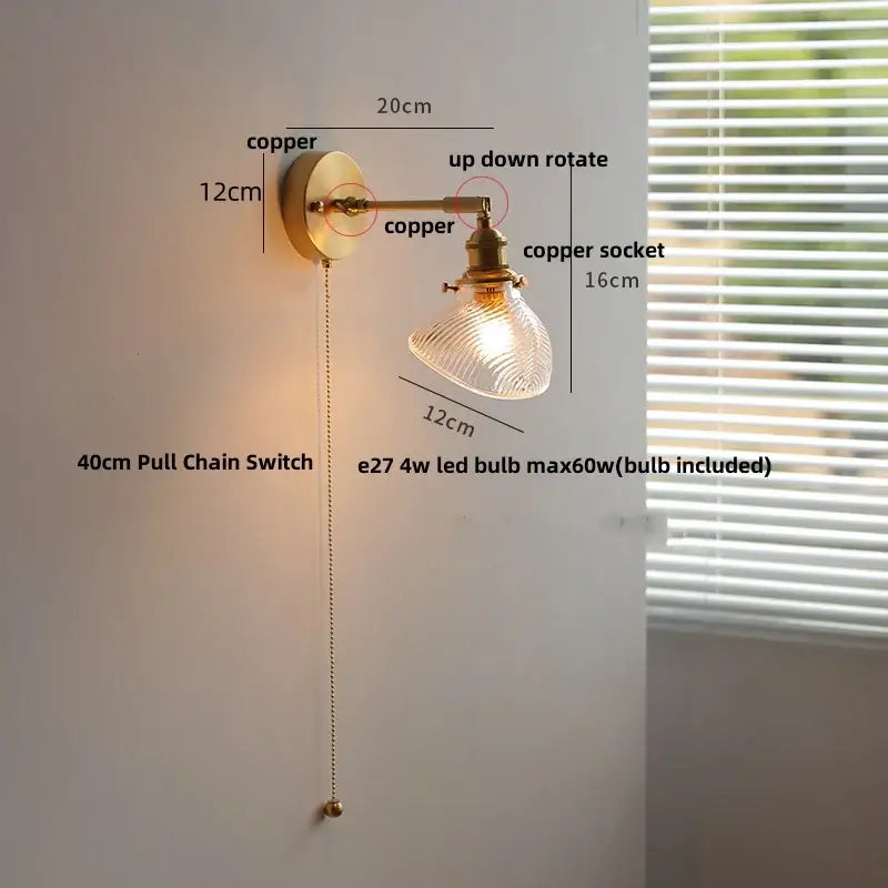 Copper decorbites clear glass led wall sconce with textured shade and up-down rotating arm for dining room lighting