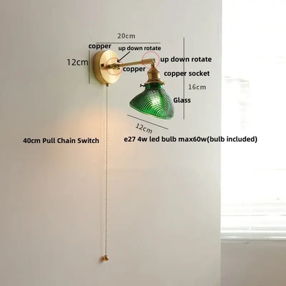 Green glass lamp with copper finish and pull chain switch for decorbites clear glass led brass wall sconce dining room light