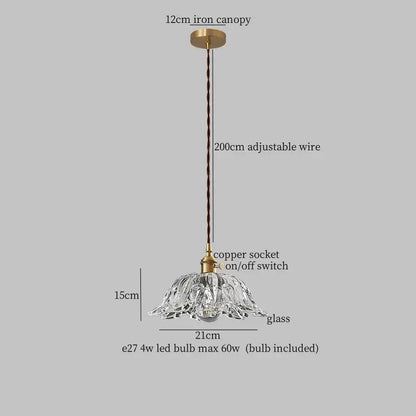 Decorbites clear glass led pendant light with fluted clear glass and brass accents for bedroom lighting