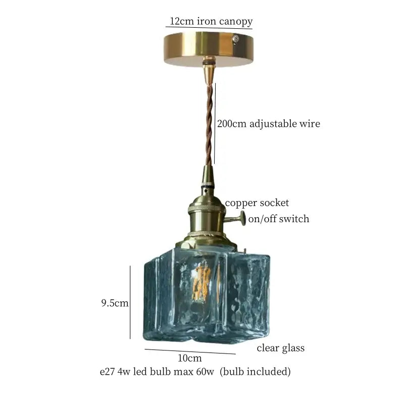 Vintage-style decorbites clear glass led pendant light with brass iron canopy and copper socket for bedroom lighting
