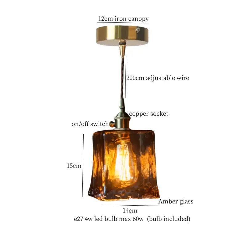 Amber glass pendant light with brass canopy and copper socket for decorbites clear glass led bedroom lighting