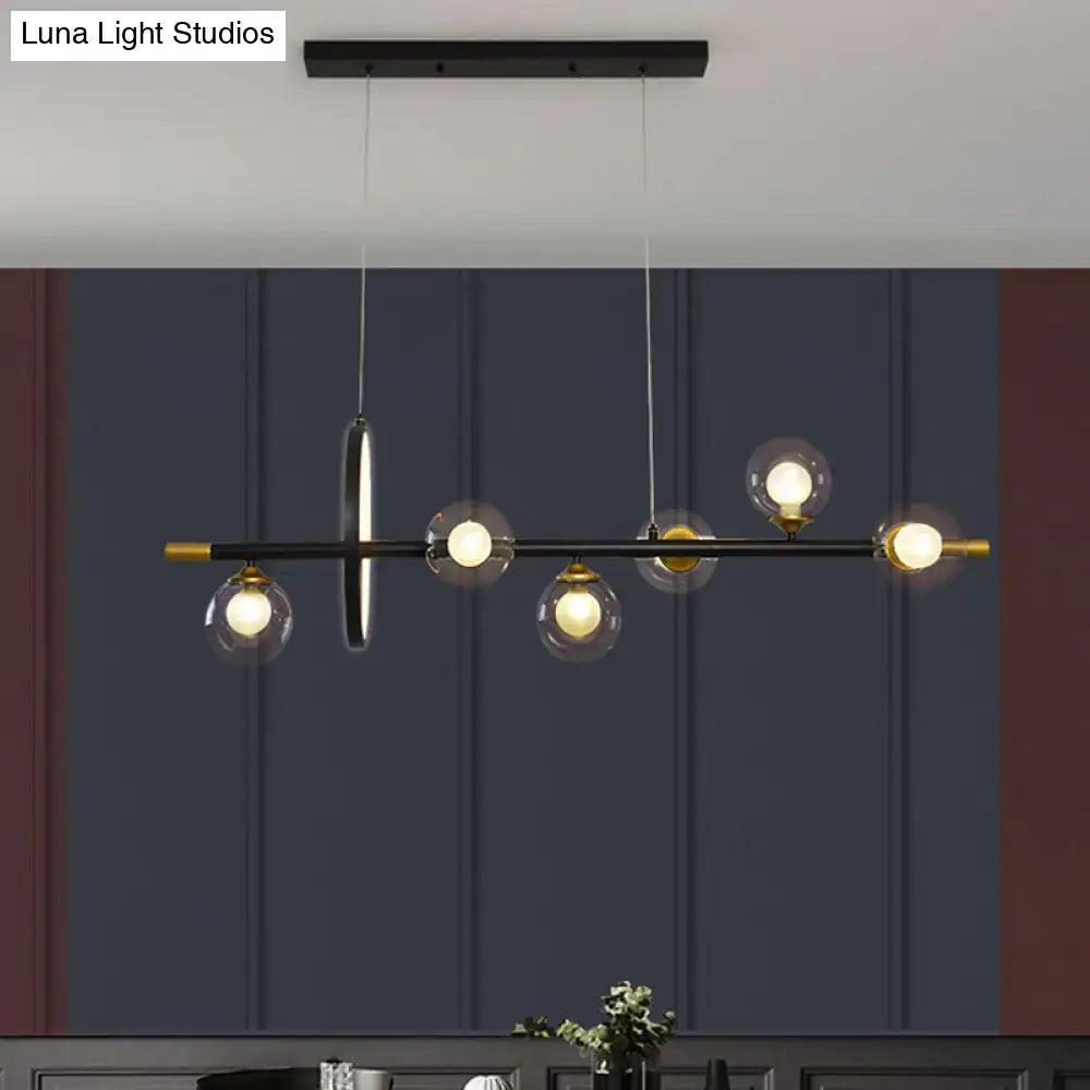 Modern black and gold molecular island chandelier with clear glass globe bulbs and metal ring deco for 220v-240v use