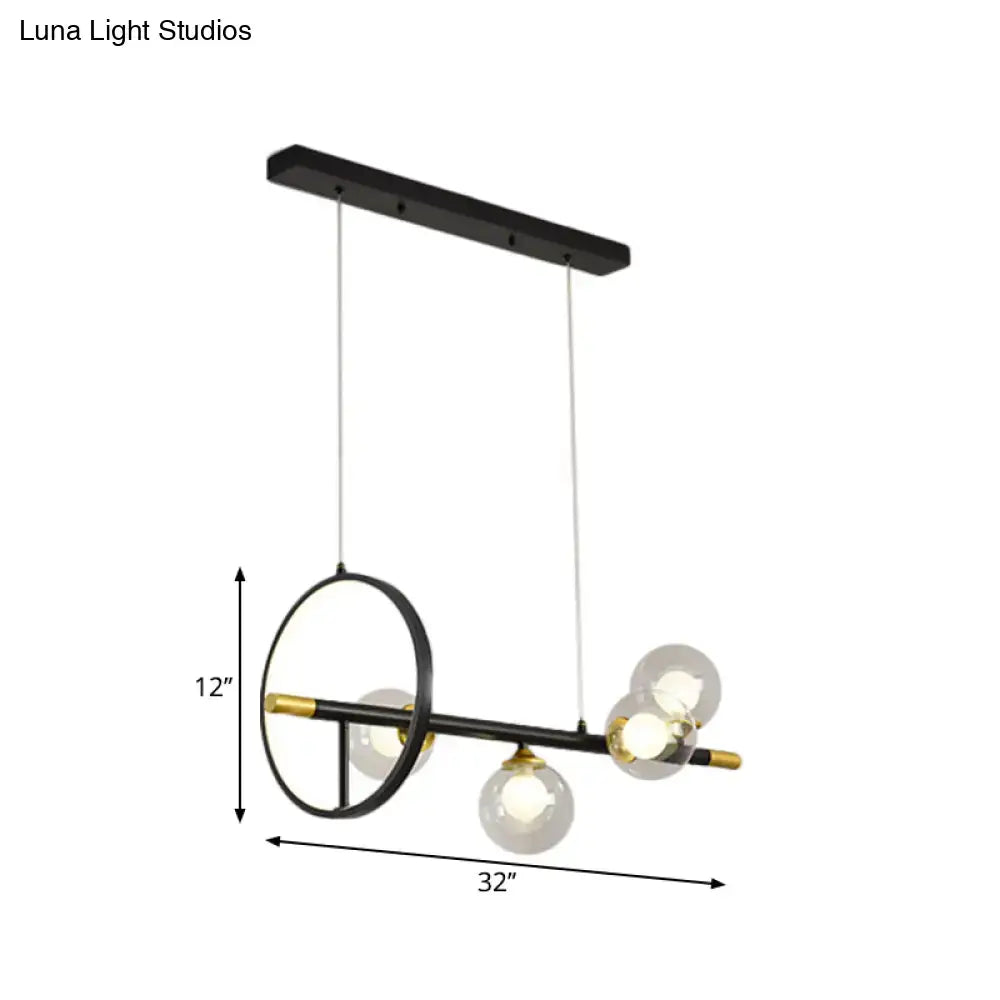 Modern black and brass molecular island chandelier with clear glass globe bulbs and metal ring deco for 220v-240v use