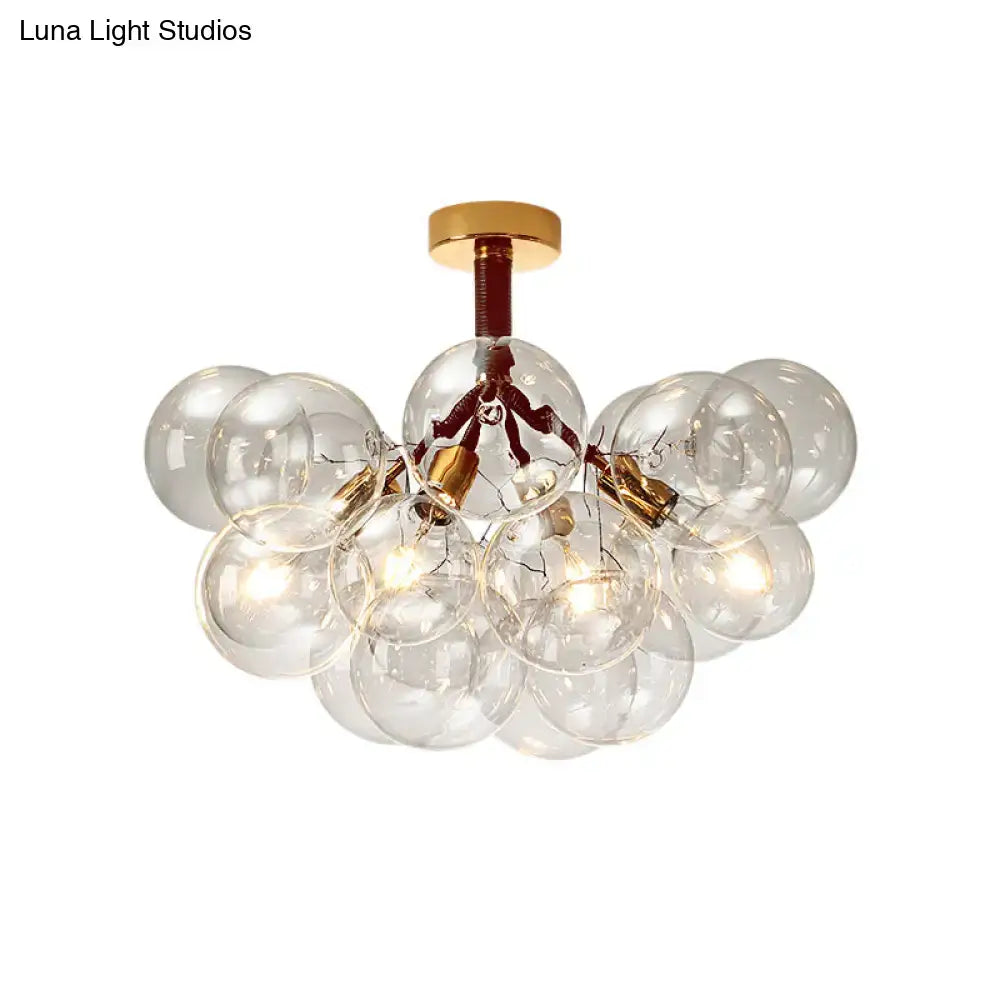 DecorBites clear glass semi flush ceiling light with brass accents and gold ceiling mount for foyer illumination