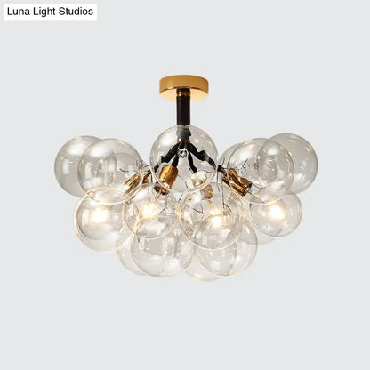DecorBites clear glass semi flush ceiling light with gold metal accents and exposed filament bulbs for foyer illumination