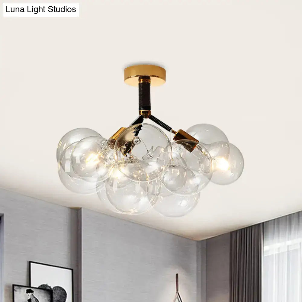 DecorBites clear glass semi flush ceiling light with brass accents and black arms for foyer and corridor illumination