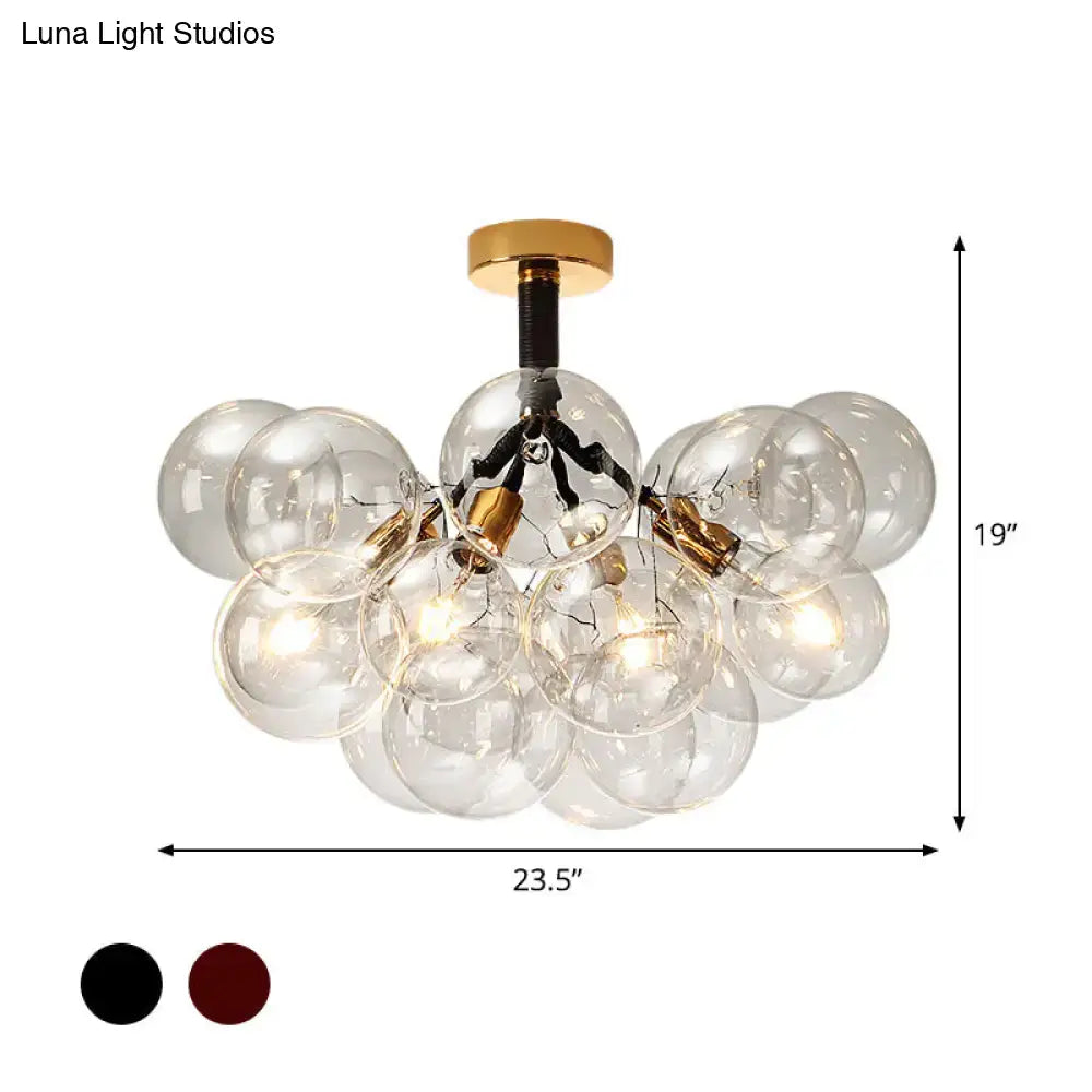 DecorBites clear glass semi flush ceiling light with gold metal accents and brass mount for foyer or corridor illumination