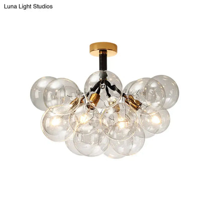 DecorBites clear glass semi flush ceiling light with gold metal accents and brass mount for foyer and corridor illumination
