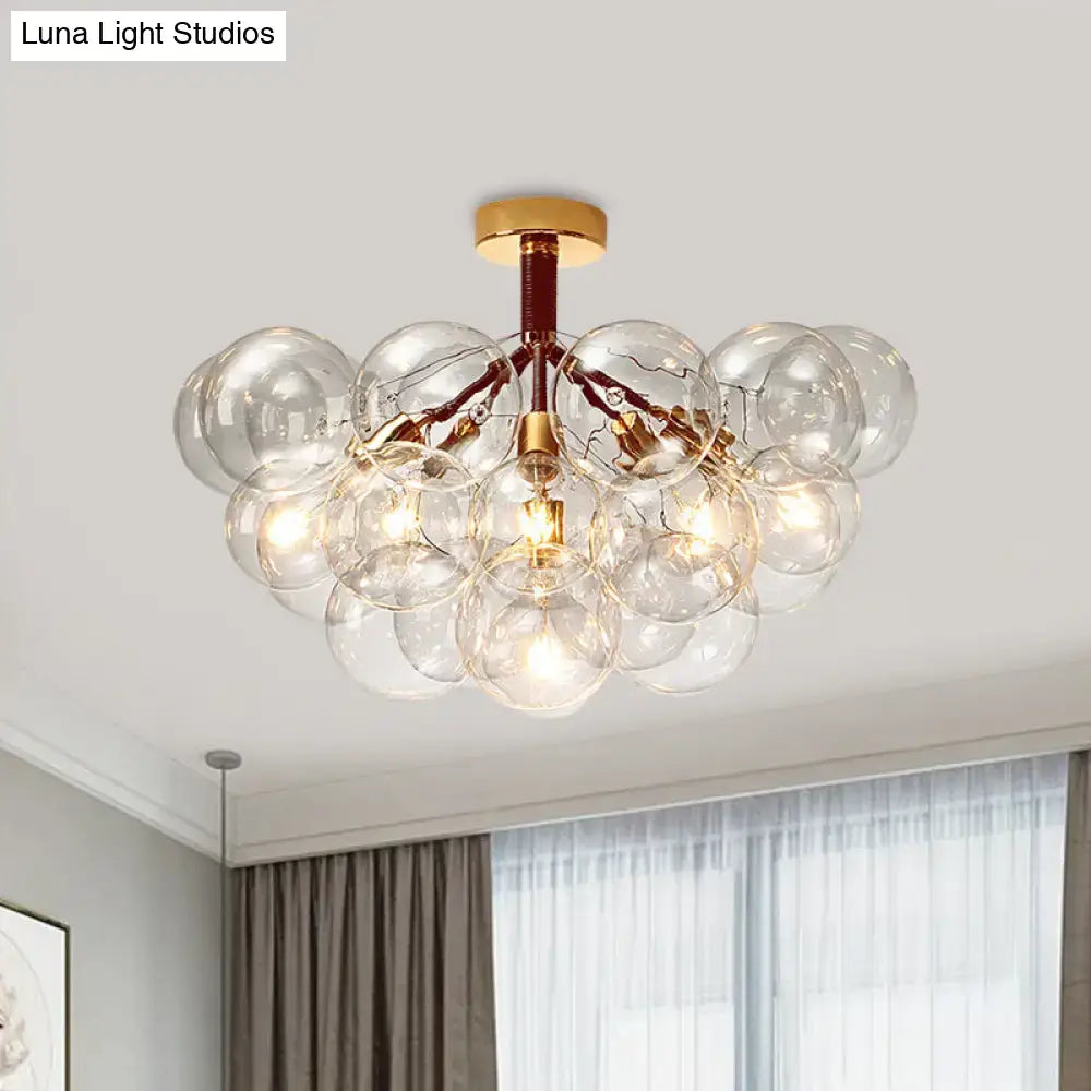 DecorBites clear glass semi flush ceiling light with brass fixture and dark brown arms for foyer and corridor illumination
