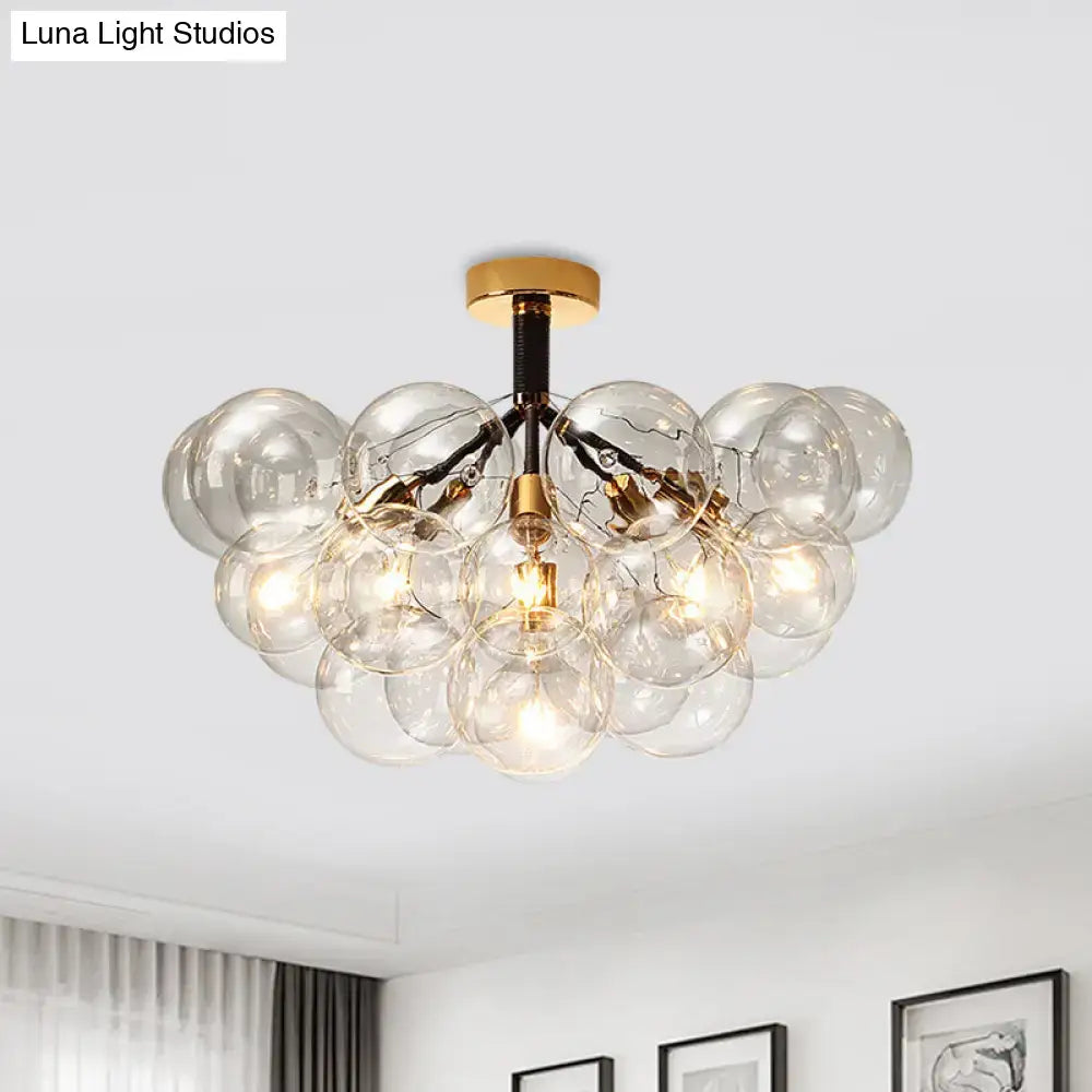 Decorbites™ clear glass semi flush ceiling light with gold accents and filament bulbs for foyer illumination