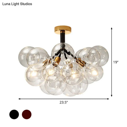 DecorBites clear glass semi flush ceiling light with gold metal accents and brass mount for foyer and corridor illumination