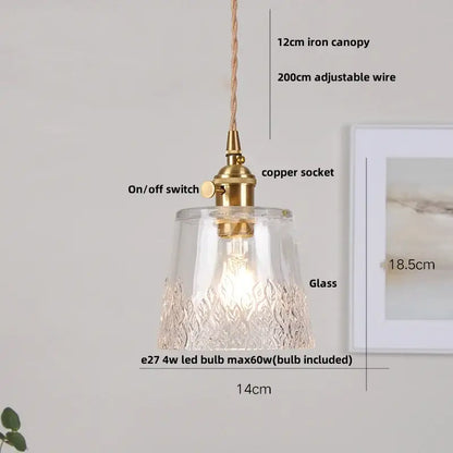 Clear glass decorbites clear leaf gold textured glass pendant light with brass finish for dining room lighting