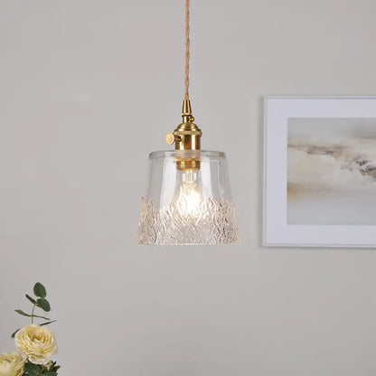 Decorbites clear leaf gold textured glass pendant light with brass hardware and twisted copper cord for dining room