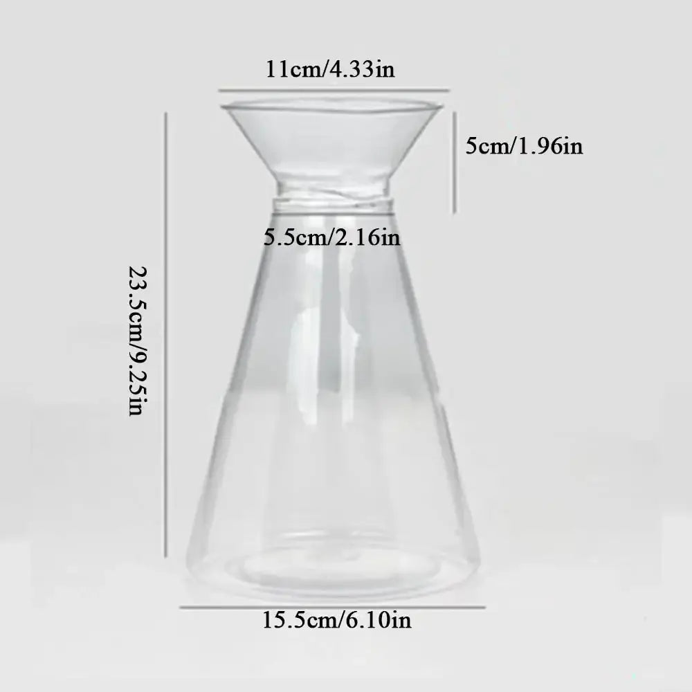 Clear nordic plastic vase with tapered body and flared top designed for hydroponic flowers by DecorBites
