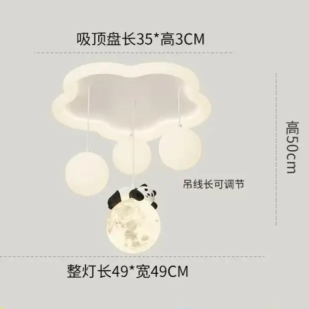 Decorbites cloud bubble ball ceiling light with three spherical bulbs and panda on moon globe for bedroom decor
