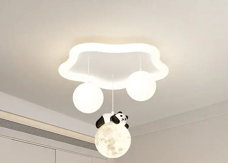 Decorbites cloud bubble ball white ceiling light with two spherical bulbs and a panda on a moon globe for bedroom