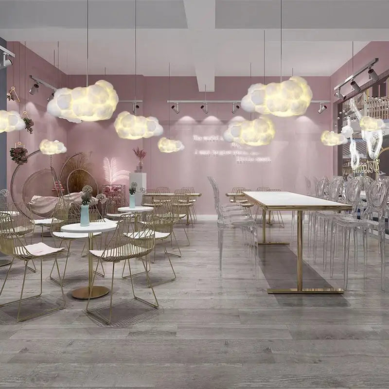 Pastel pink silk cotton decorbites cloud chandelier pendant lights with soft diffused glow for nursery decor
