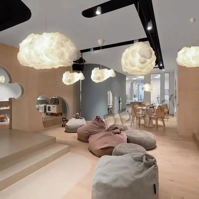Decorbites cloud chandelier white cotton pendant lights with soft fluffy texture and warm white illumination for bedroom