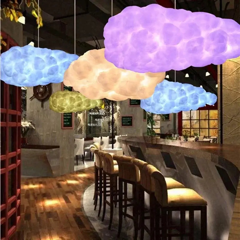 Decorbites cloud chandelier with purple blue and beige textured cotton cloud-shaped pendant lights for bedroom hanging