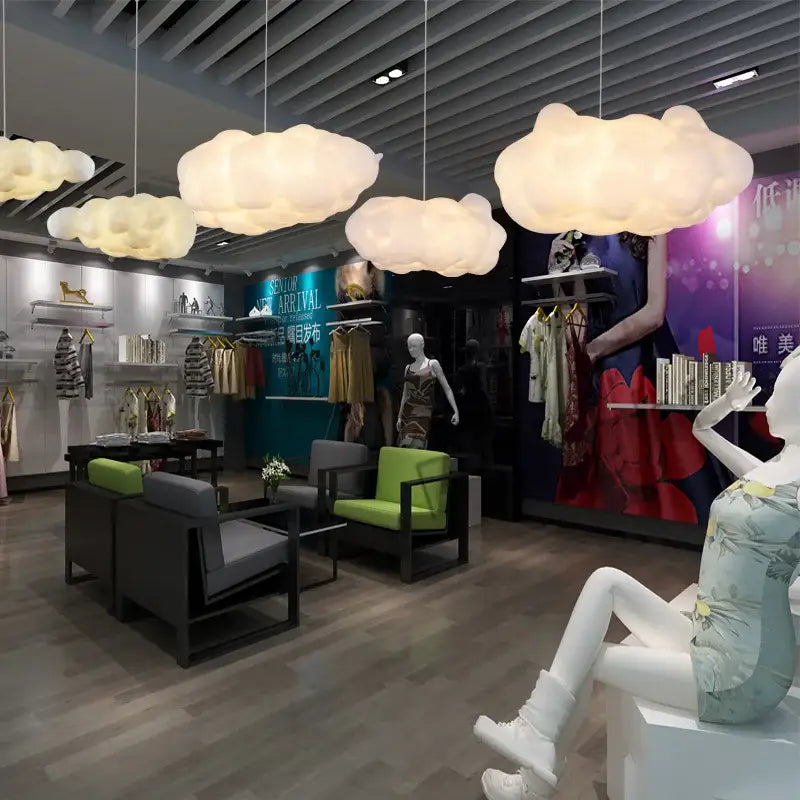 Decorbites cloud chandelier white cotton hanging light with opaque white material and warm glow for bedroom