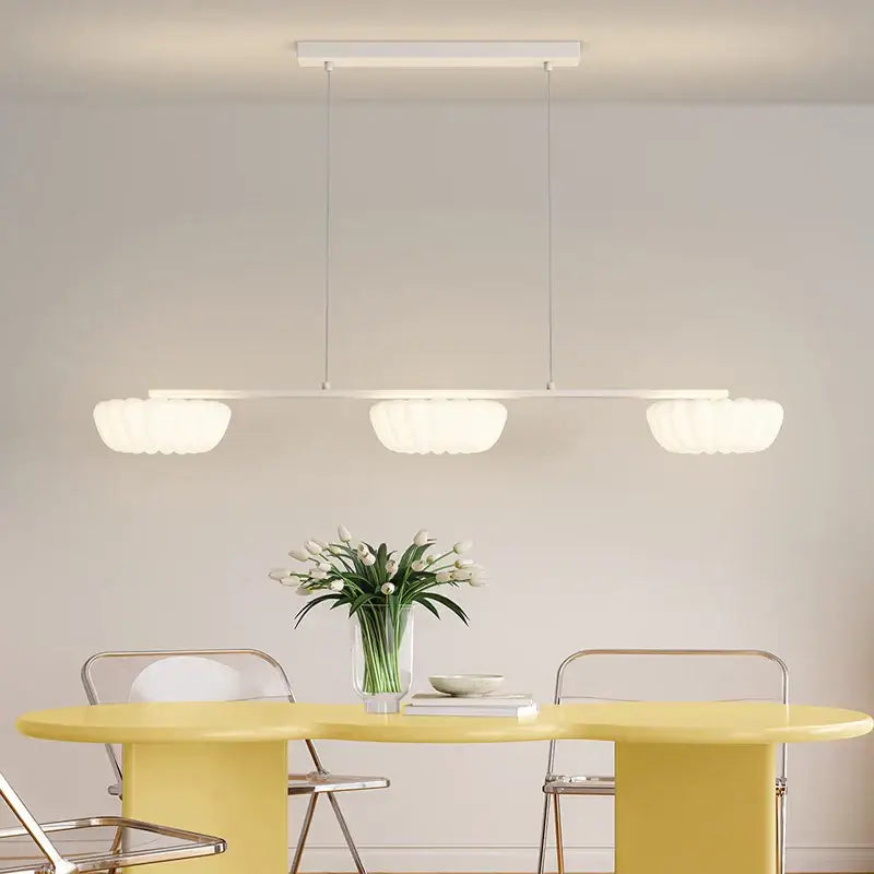 Modern white decorbites cloud cookie led chandelier with three scalloped frosted glass shades for bedroom lighting