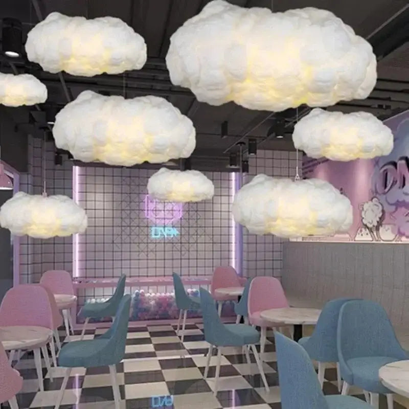 Decorbites cloud cotton pendant light featuring soft fluffy white cloud-shaped design with a warm glow for living room