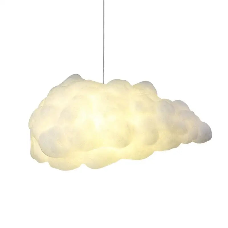 A soft glowing white decorbites cloud cotton pendant light with a textured fluffy surface for living room use